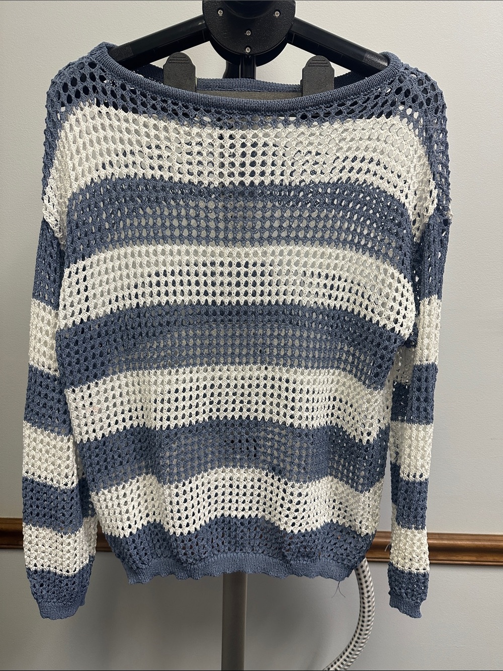 Open-Knit Striped Sweater - Blue & White